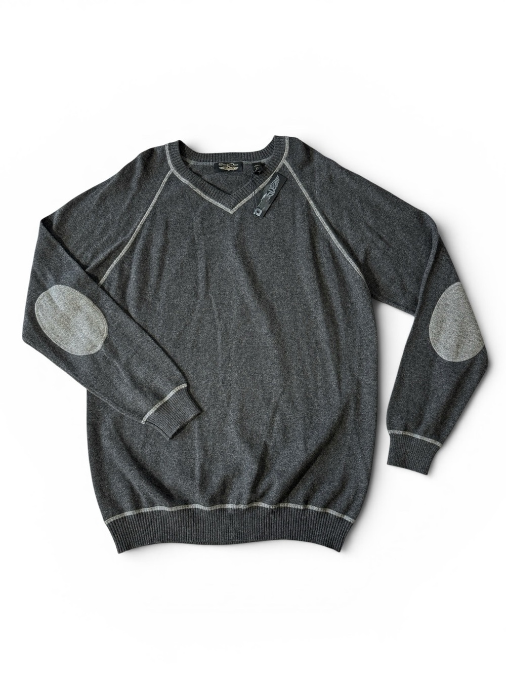 NEW Straight Down mens XL grey solid 100% cashmere v-neck sweater NWT